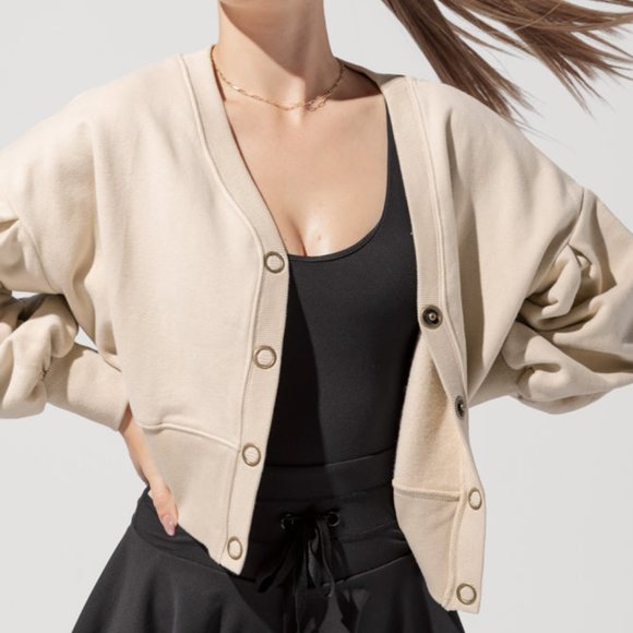 POPFLEX Tops New Popflex Active Belle Cropped Cardigan In Sand